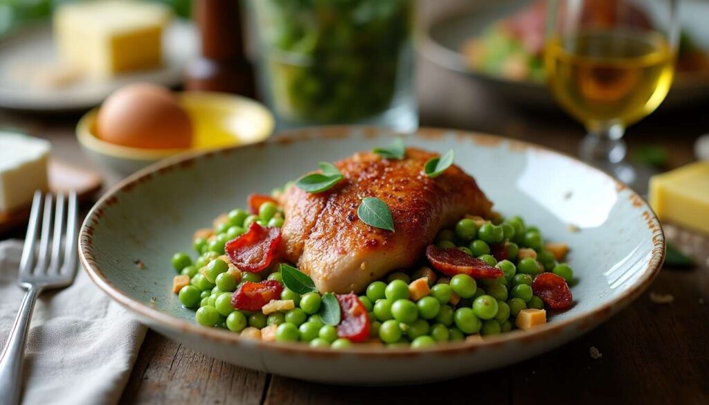 Pigeonneau aux lardons : recette gourmande avec petits pois