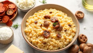 Risotto crémeux au chorizo et champignons : recette gourmande