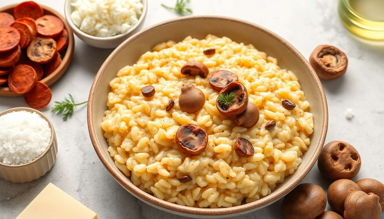 Risotto crémeux au chorizo et champignons : recette gourmande