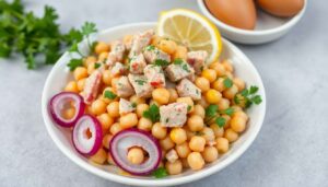 Salade de pois chiche : thon, oignons et persil
