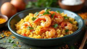 Riz aux crevettes, curry et coco : une recette exotique savoureuse