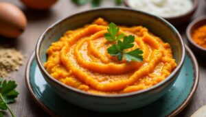 Purée de patates douces épicées au lait de coco