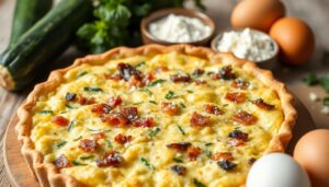 Délicieuse quiche sans pâte courgette lardons : recette facile
