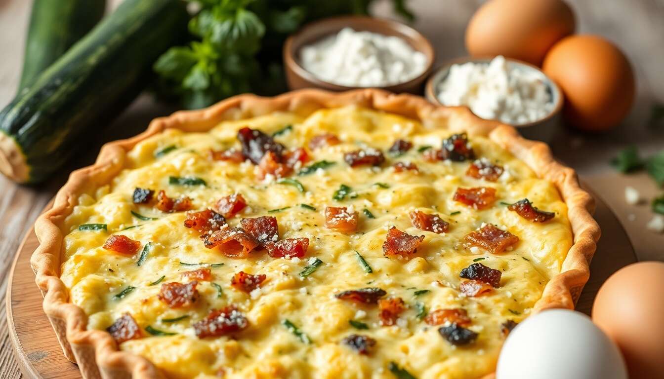 Délicieuse quiche sans pâte courgette lardons : recette facile