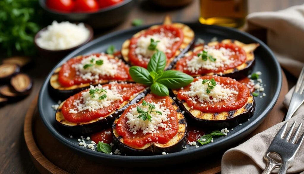 Aubergines grillées à la tomate et au parmesan : une recette savoureuse