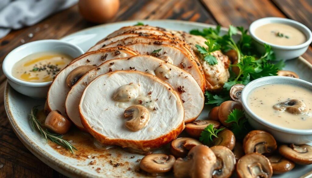 Rôti de dinde : recette facile en sauce aux champignons