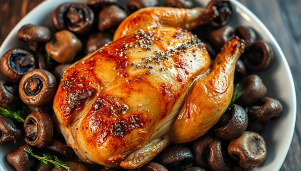Pintade rôtie aux champignons sauvages : recette savoureuse