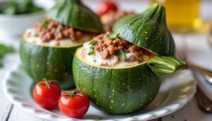 Courgettes rondes farcies au four : recette savoureuse
