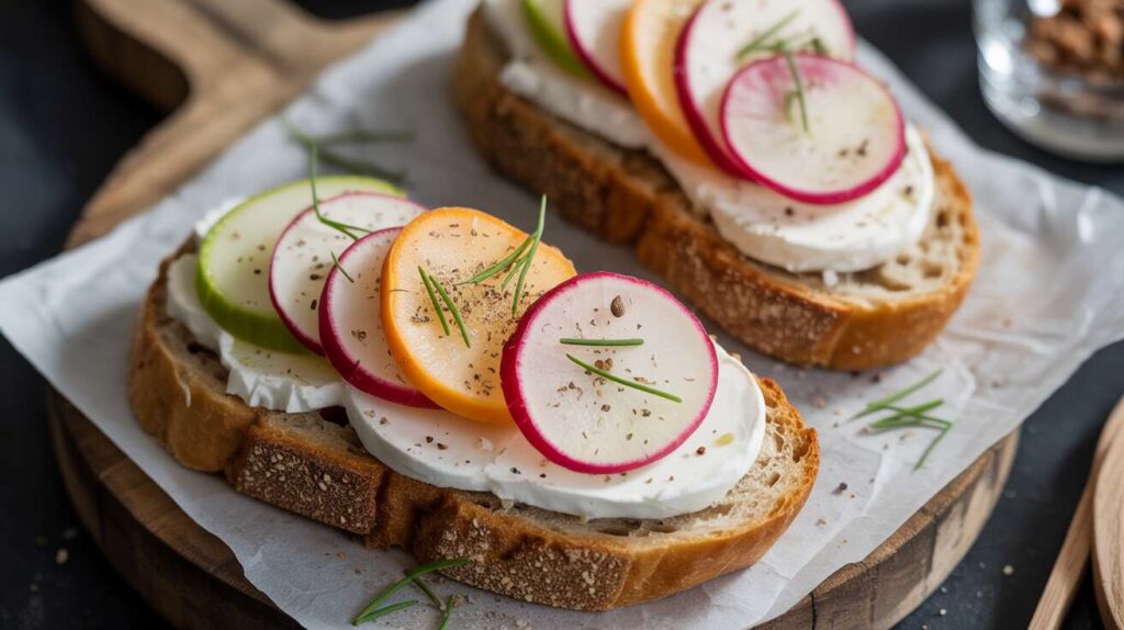 Recette : tartine au fromage frais et radis multicolores
