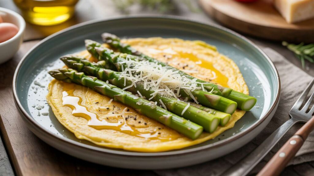 Recette d'omelette légère aux asperges et parmesan