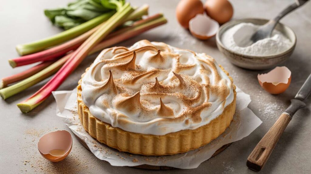 Tarte légère à la rhubarbe meringuée : recette aérienne