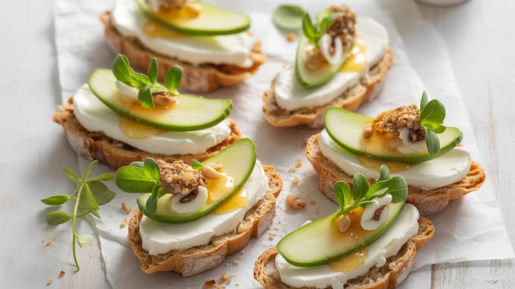 Tartines poire, roquette et fromage frais : recette gourmande