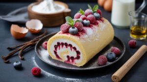Gâteau roulé à la crème légère et fruits rouges