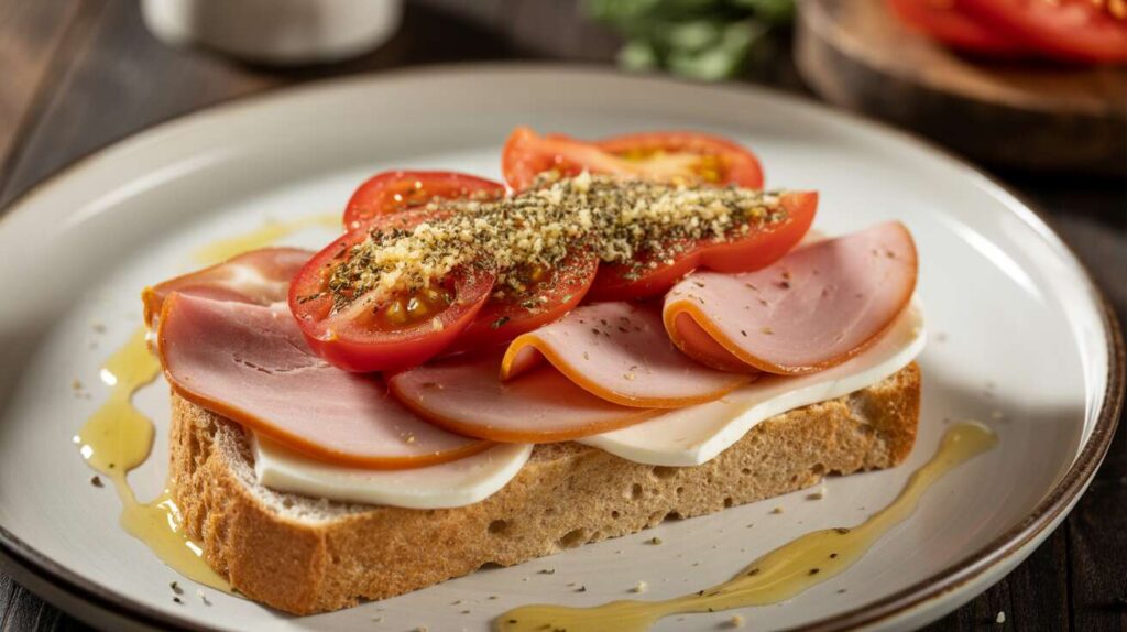 Toast léger à la tomate et jambon à la moutarde