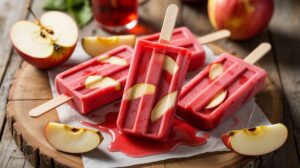 Recette de glaces à l'eau légères : grenadine et morceaux de pomme
