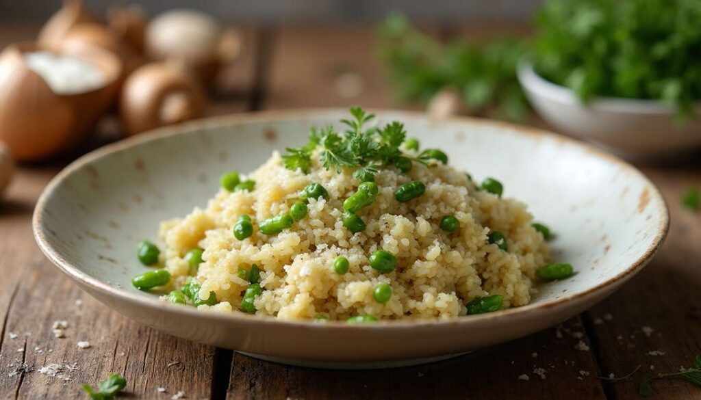 Recette facile : risotto léger aux asperges, champignons et parmesan
