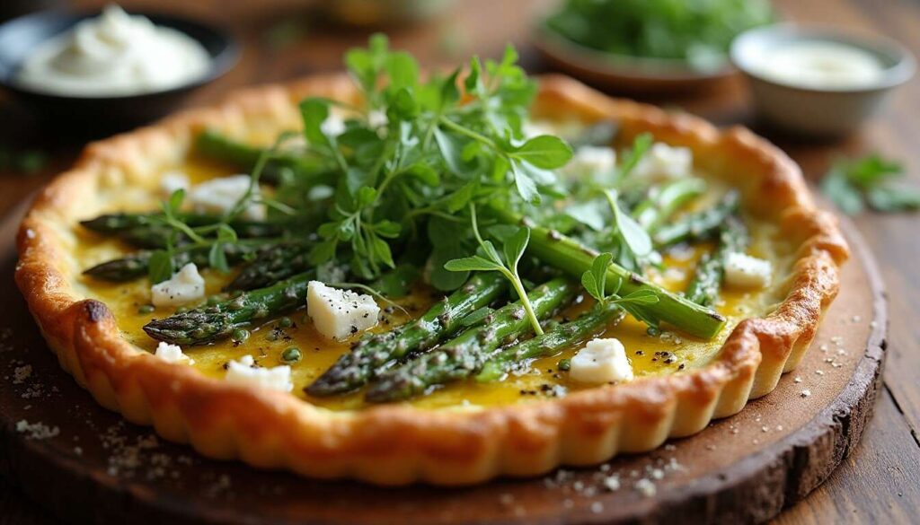 Recette : tarte aux Asperges Vertes, roquette et Bleu