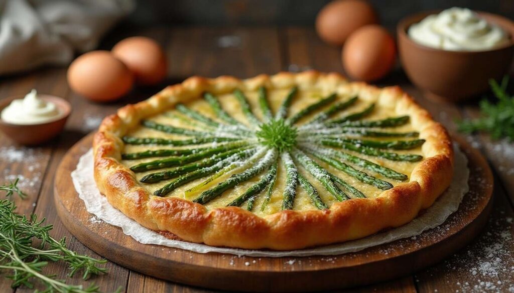 Tarte crémeuse asperges et fromage ail et fines herbes
