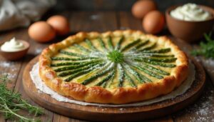 Tarte crémeuse asperges et fromage ail et fines herbes