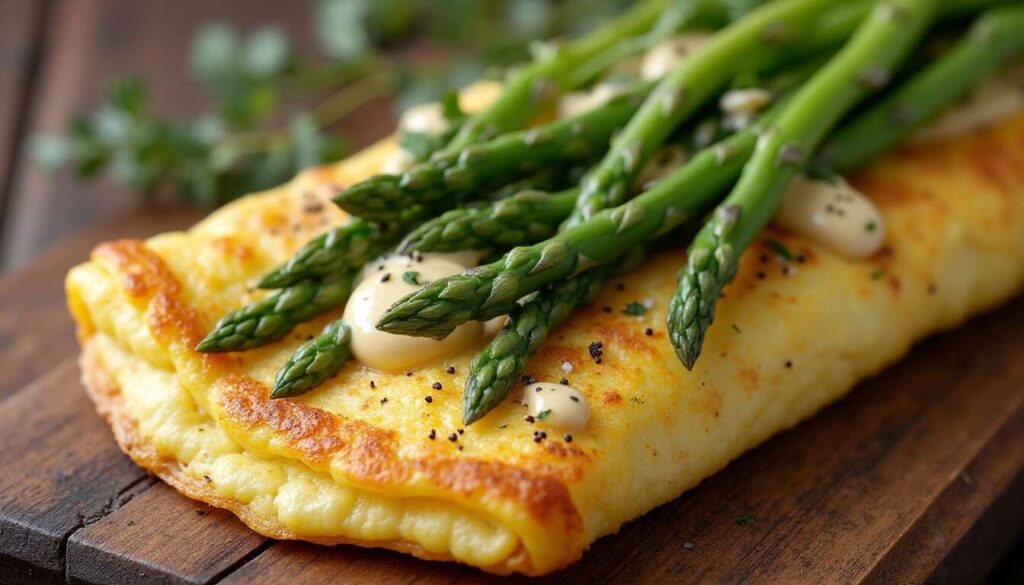 Recette d&rsquo;omelette aux asperges vertes et sauce légère à la moutarde