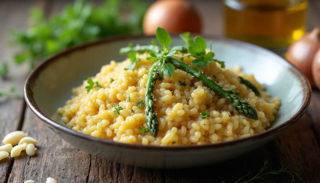 Risotto de sarrasin aux asperges et Gouda : recette gourmande