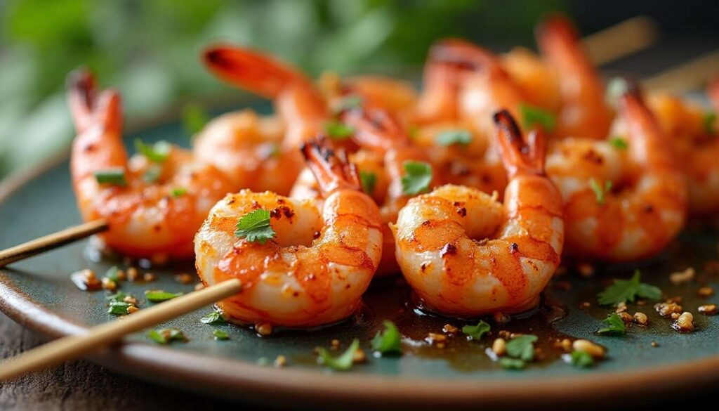 Brochettes de crevettes légères aux cacahuètes : dîner entre filles réussis