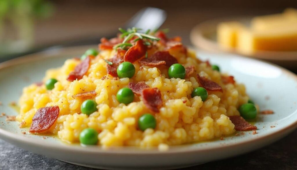 Recette : risotto au Cheddar, bacon et Petits Pois