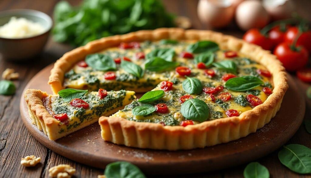 Quiche légère italienne : épinards, tomates séchées et noix