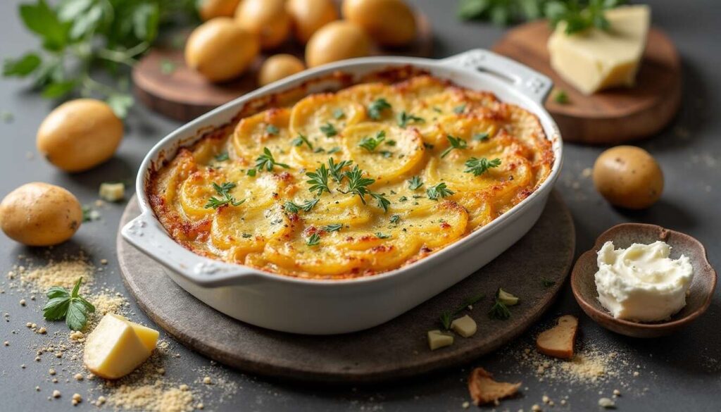 Gratin de pommes de terre Rattes au fromage bleu : recette savoureuse