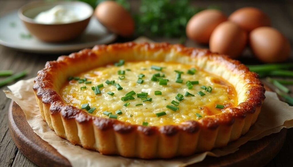 Recette : tarte au chèvre frais, oignon nouveau et ciboulette