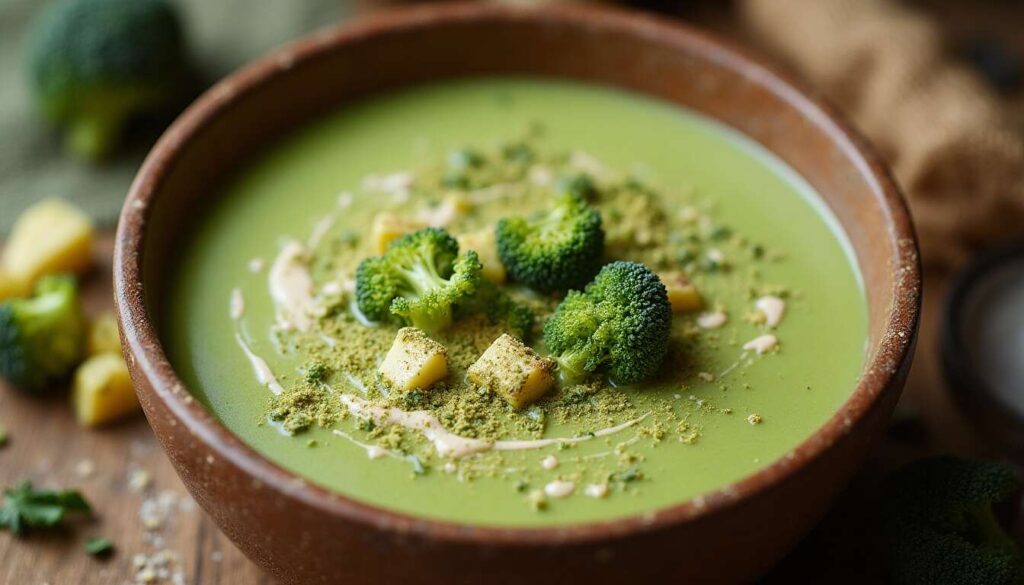 Soupe brocoli-courgette : recette légère au lait de coco