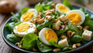 Salade de printemps : oeuf mollet et fromage frais