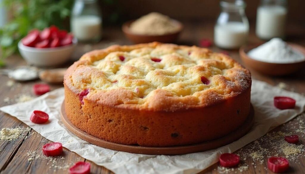 Gâteau léger yaourt, semoule et rhubarbe pour chrononutrition