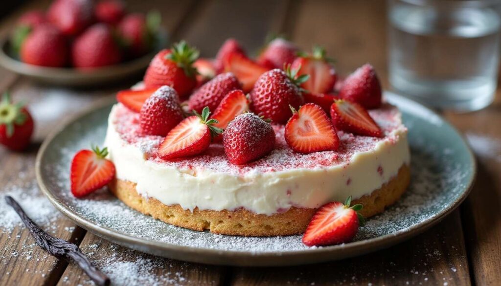 Gâteau sans cuisson fraises et crème pâtissière légère