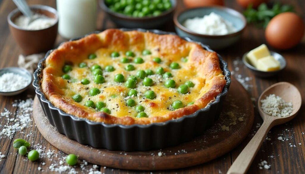 Clafoutis aux petits pois et fromage bleu : recette gourmande