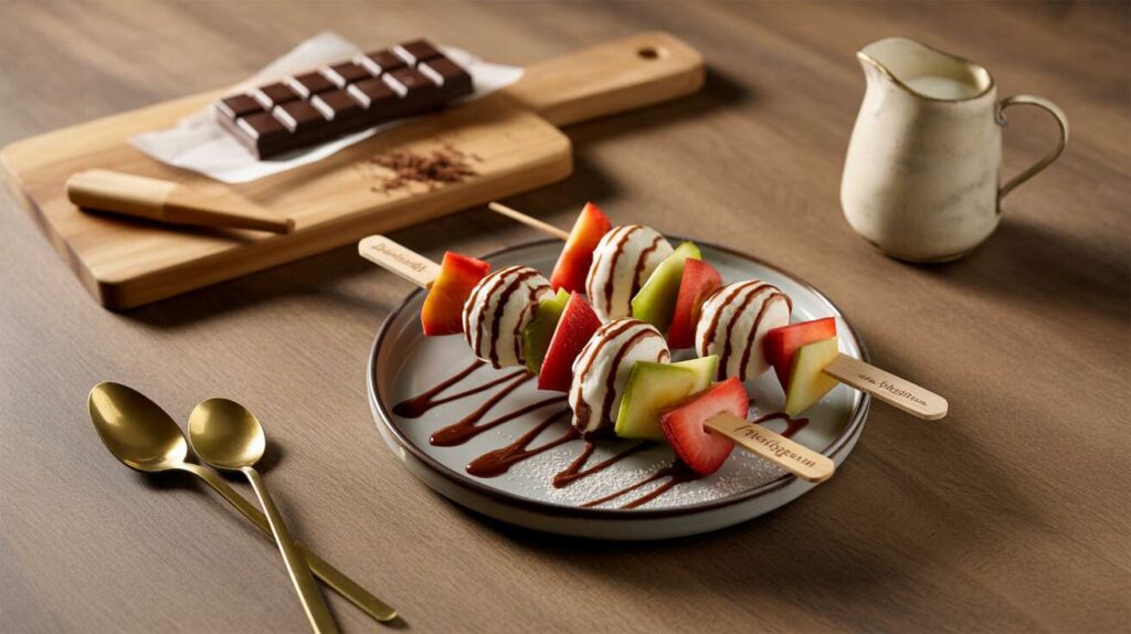 Brochettes de fruits frais et leur sauce chocolat express : le dessert léger et ludique qui plaît à tous