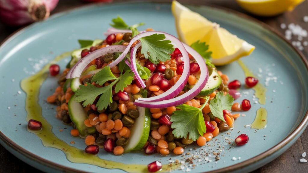 Salade de lentilles corail, grenade et coriandre : une explosion de fraîcheur originale et prête en un éclair