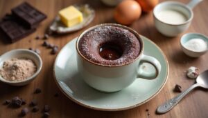 Mug cake chocolat cœur coulant prêt en 2 minutes au micro-ondes : la gourmandise express pour les pressés