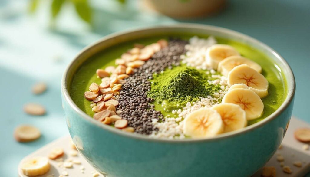 Smoothie bowl énergie banane-coco-spiruline : le petit-déjeuner sain, rapide et instagrammable par excellence