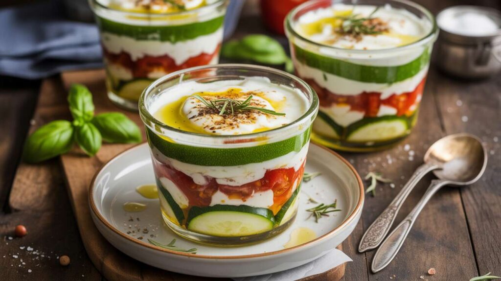 Verrines de courgettes, tomates confites et fromage frais : recette facile et savoureuse