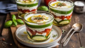 Verrines de courgettes, tomates confites et fromage frais : recette facile et savoureuse
