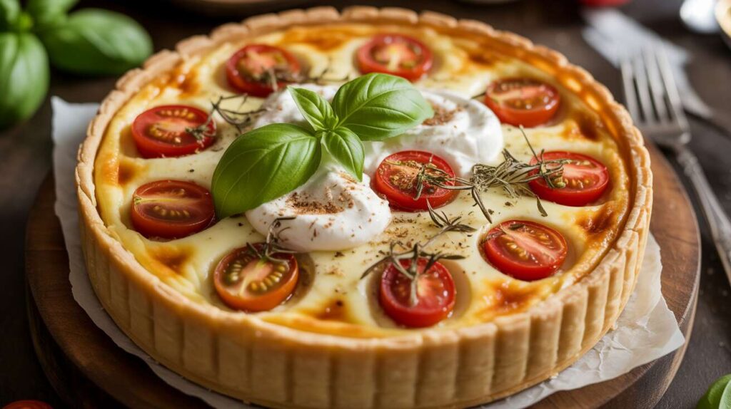 Recette de quiche aux tomates cerise, basilic et fromage frais