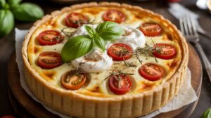 Recette de quiche aux tomates cerise, basilic et fromage frais