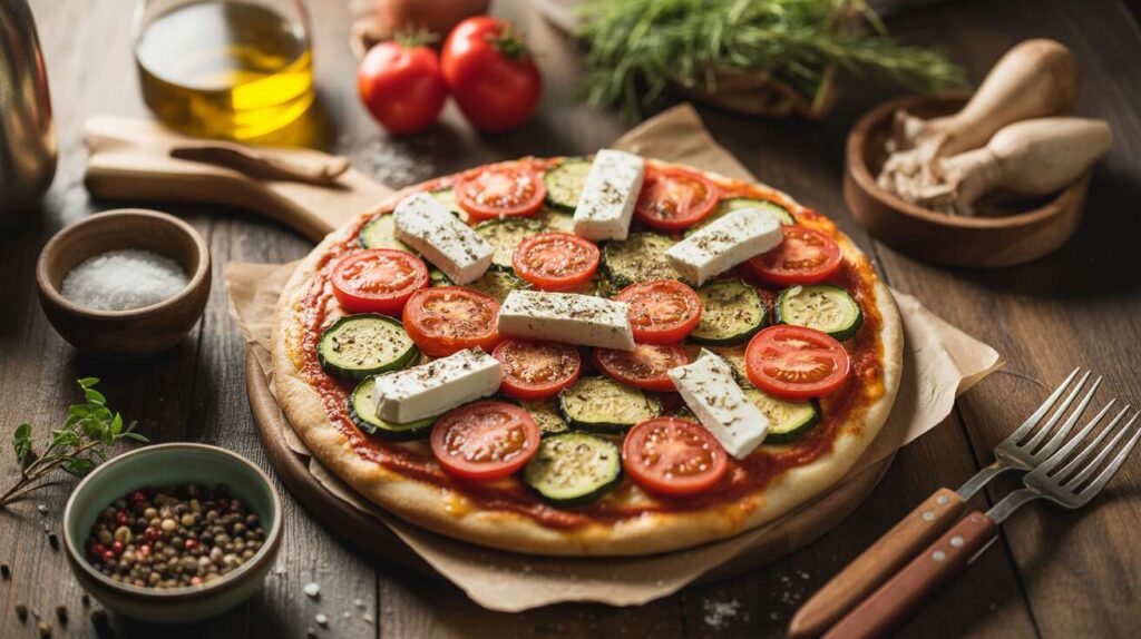 Pizza tomates, courgette et fromage de chèvre : recette savoureuse et simple