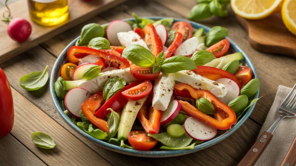 Salade Estivale : poivrons, radis, tomates et Fromage Frais
