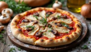 Pizza forestière légère à la dinde, sauce tomate et parmesan