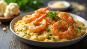 Gratin léger de chou-fleur aux crevettes : recette savoureuse