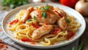 Pâtes légères au poulet, piment et paprika : une recette savoureuse