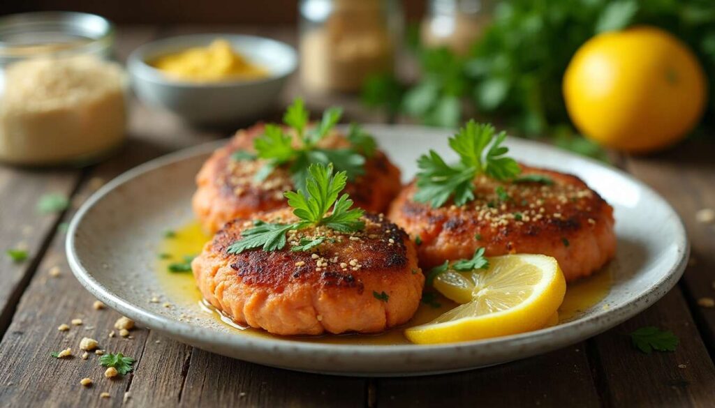 Croquettes de saumon au persil : sauce légère à la moutarde et citron