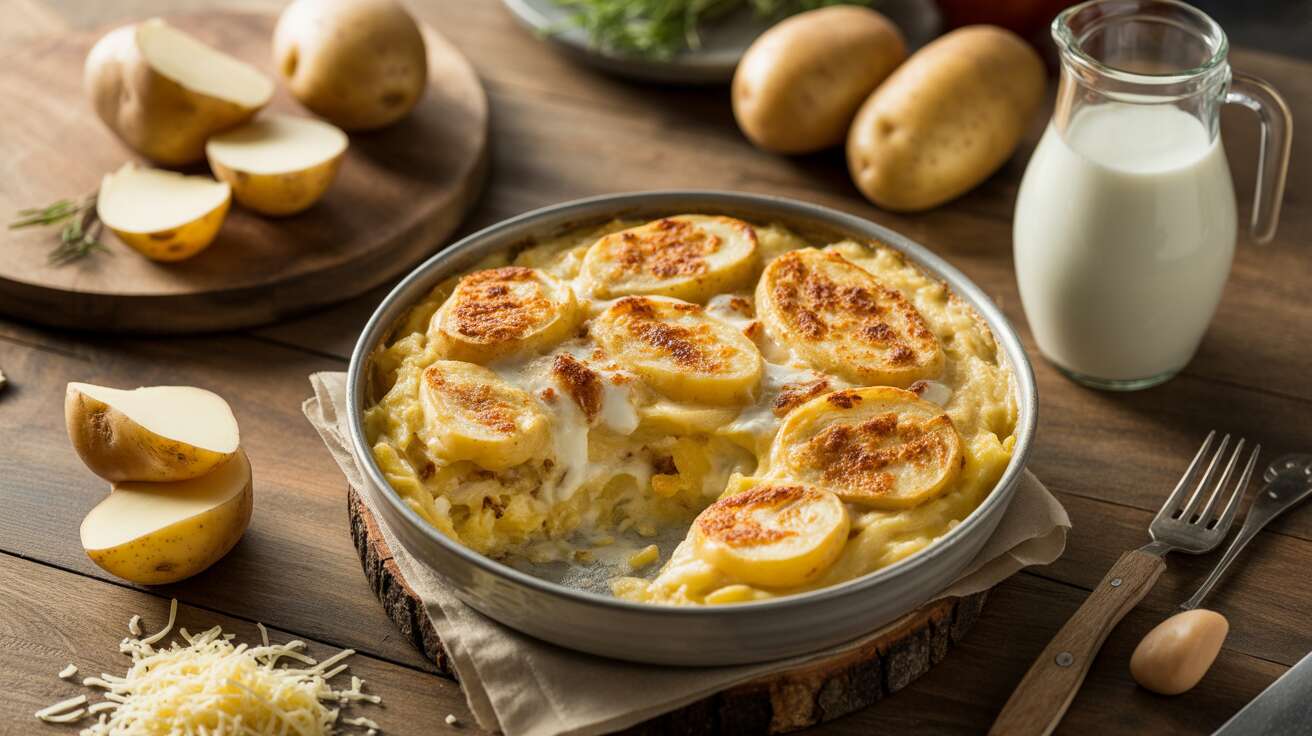 Gratin léger pommes de terre et Knacki : recette facile et savoureuse
